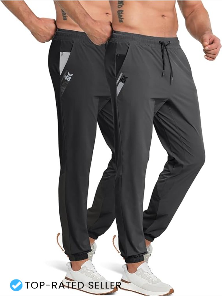 Mens Gym Jogger Pants Lightweight Workout Sweatpants With Zip Pocket Tapered